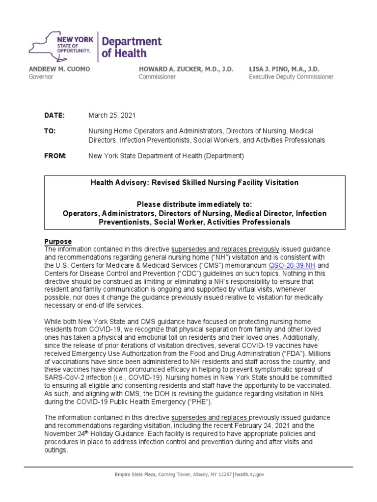 Updated Nursing Home Visitation Guidance Pdf Public Health
