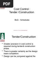 Cost Control: Tender /construction: Boq - Schedules