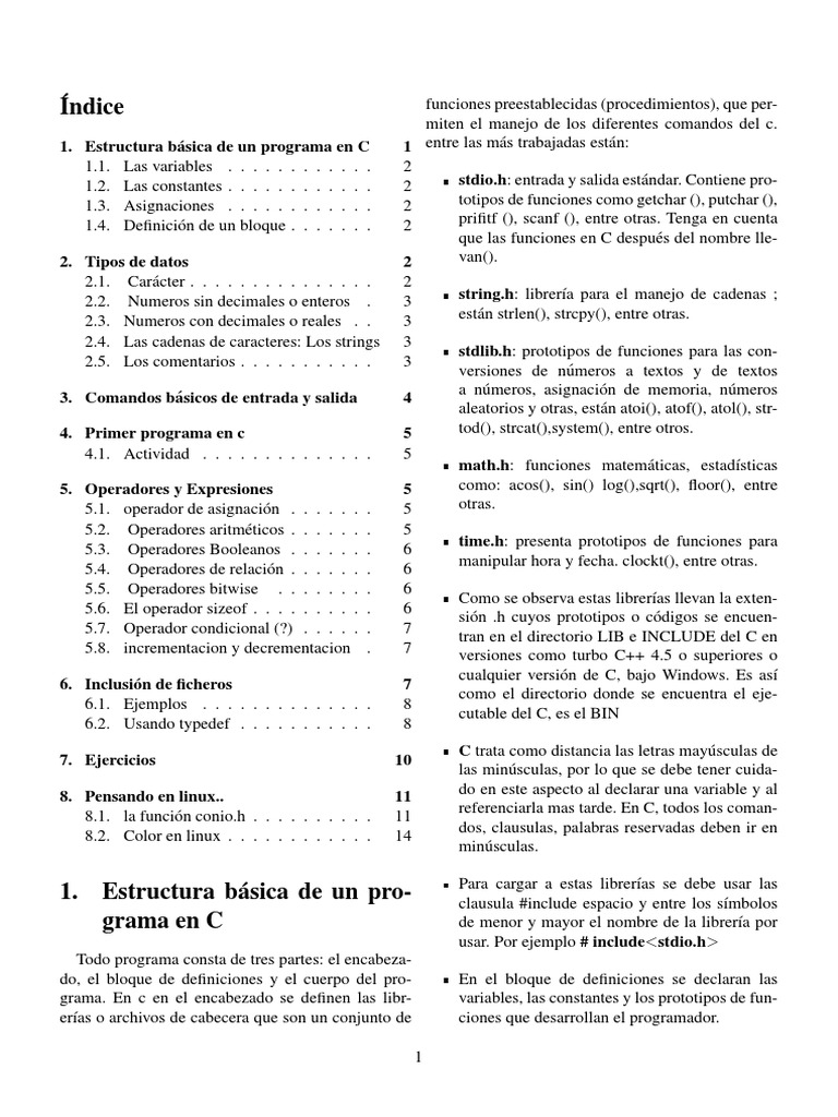 Guía Básica de Programación en C | PDF | C ++ | Cadena (informática)