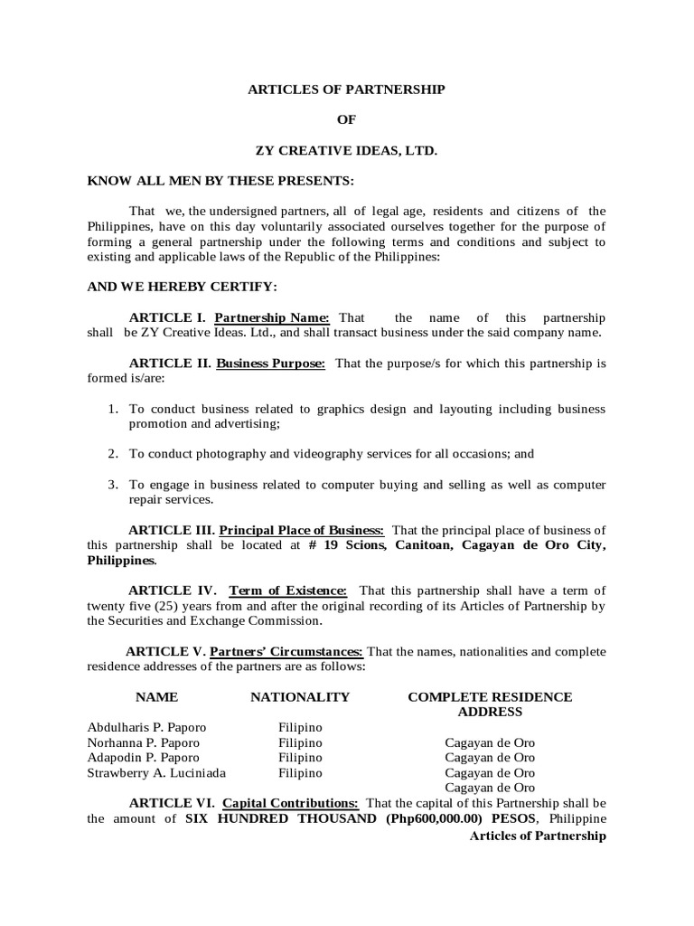 Partnership Formation | PDF | Partnership | Philippines