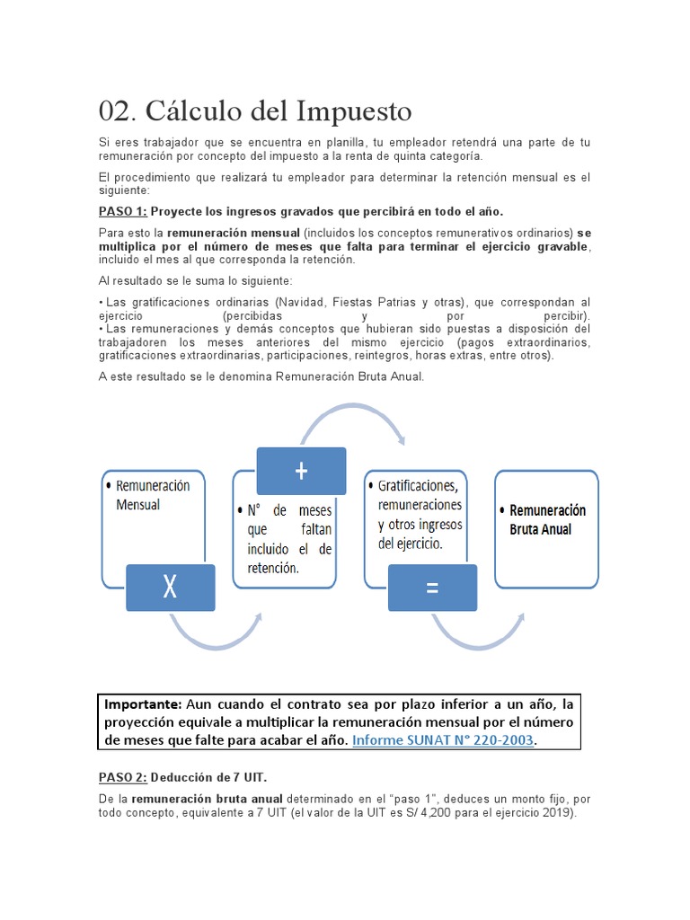 Cálculo del Impuesto a la Renta 2019 | PDF | Salario | Impuesto sobre ...