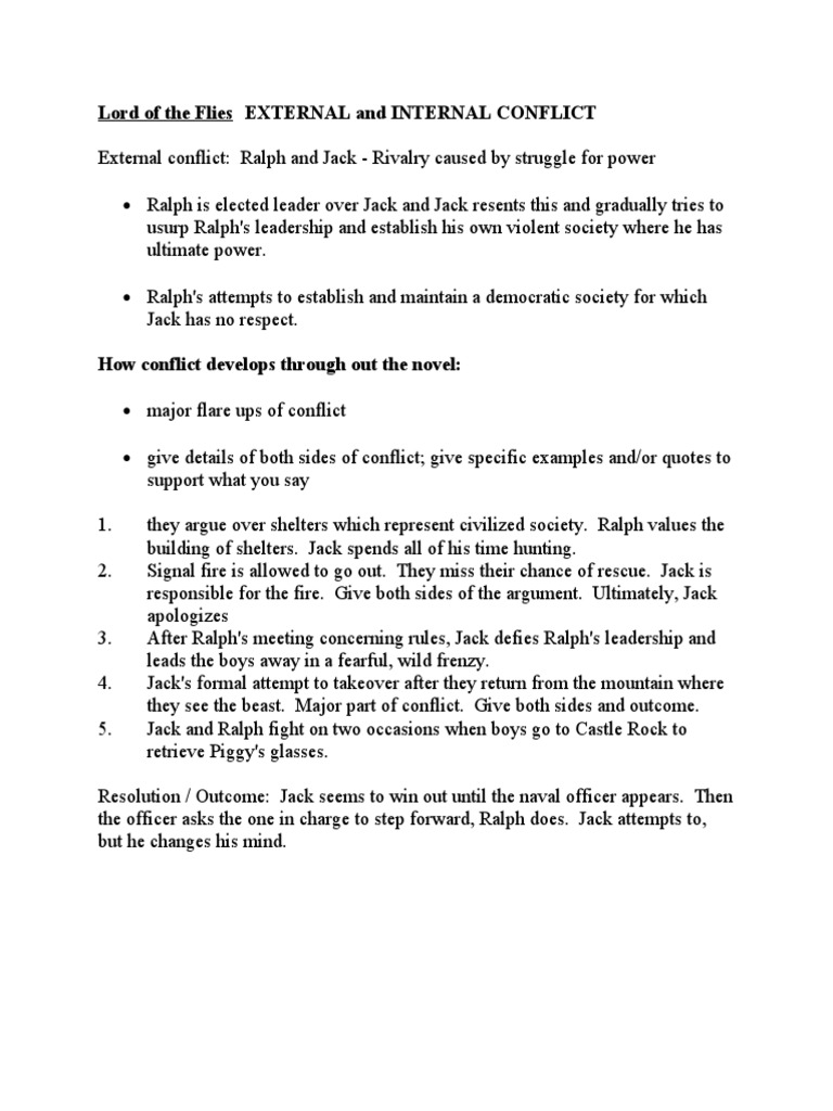 Lord of The Flies EXTERNAL and INTERNAL CONFLICT | PDF | General 