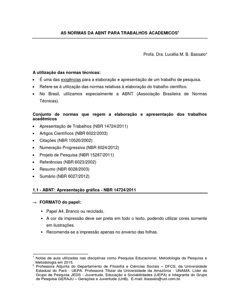 BASSALO - As Normas Da ABNT para Trabalhos Academicos | PDF | Citação ...