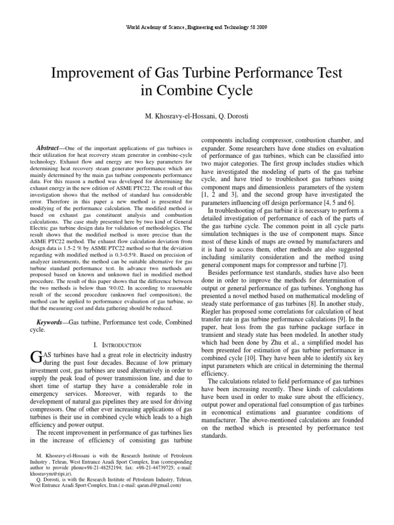 Improvement of Gas Turbine Performance Test | PDF | Gas Turbine ...