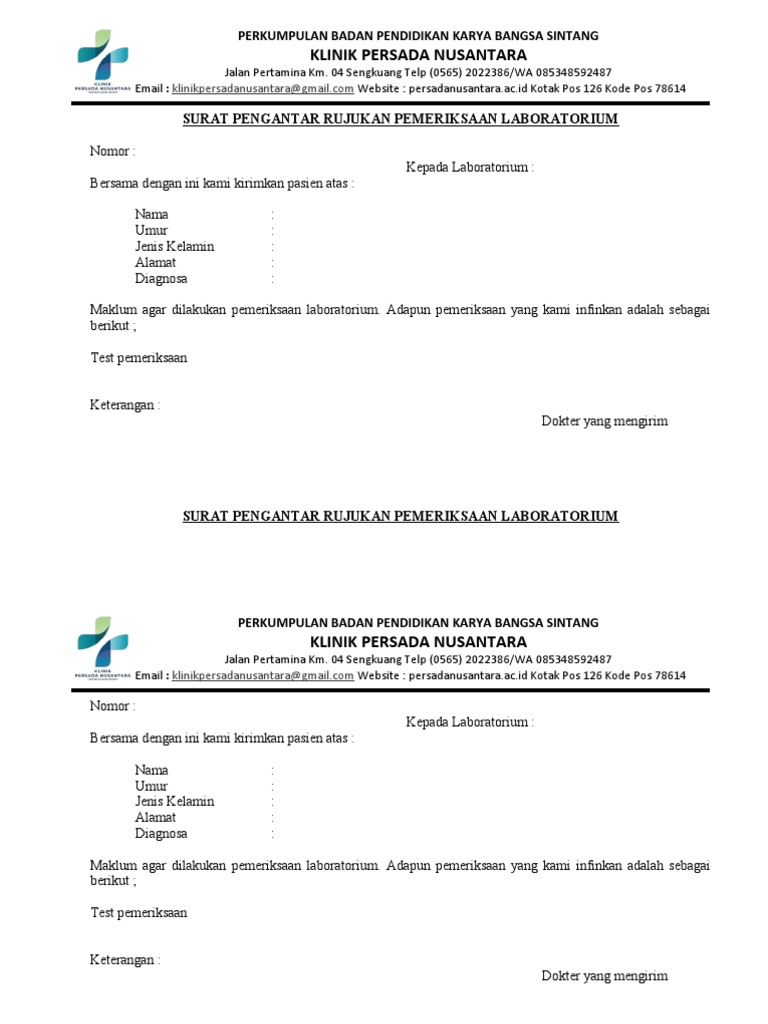 Surat Rujukan Pemeriksaan Laboratorium | PDF | Kesehatan Holistik ...