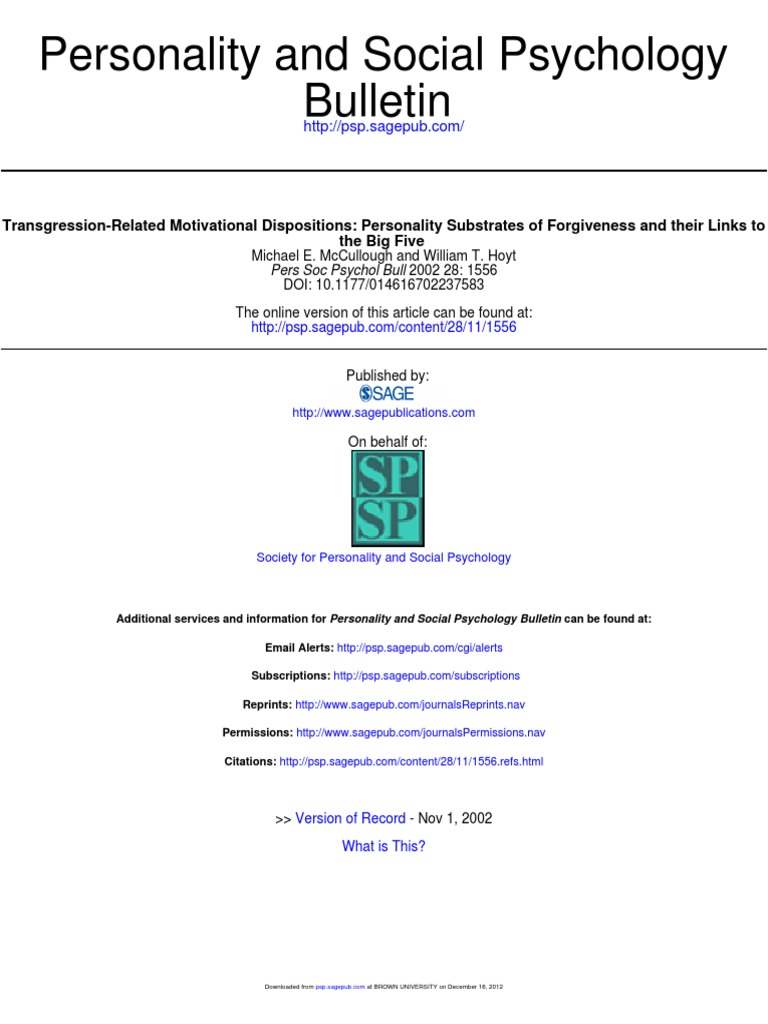 Transgression-Related Motivational Dispositions - Personality ...
