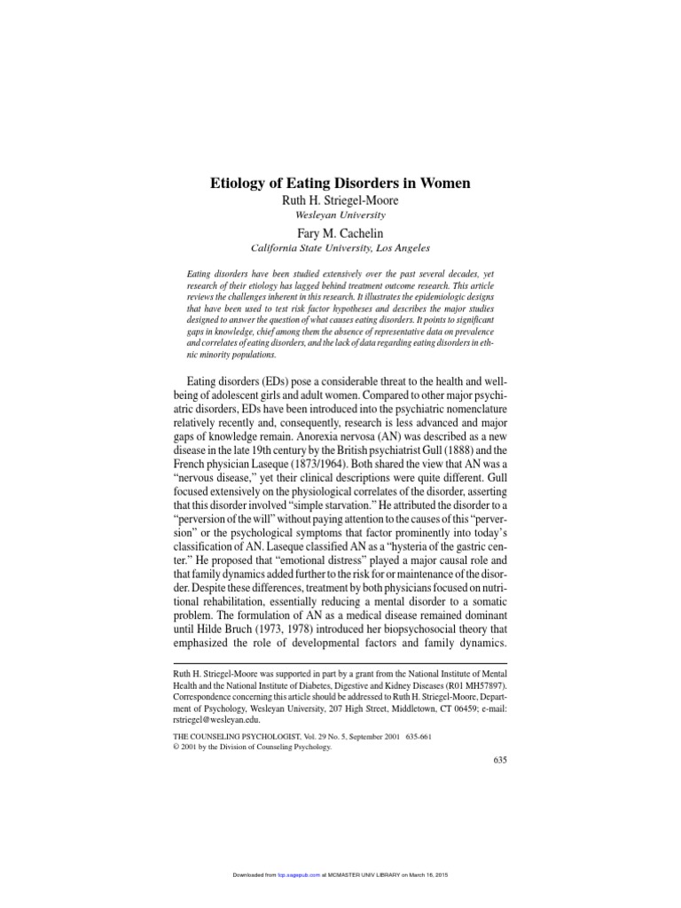 Etiology of Eating Disorders in Woman | PDF | Twin | Mental Disorder