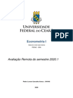 Avaliação Econometria I - 2020.1 - Pedro Lorran - 391917