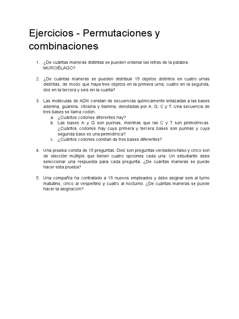 Ejercicios - Permutaciones y Combinaciones | PDF