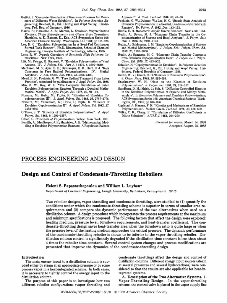 Design and Control of CondensateThrottling Reboilers Download Free