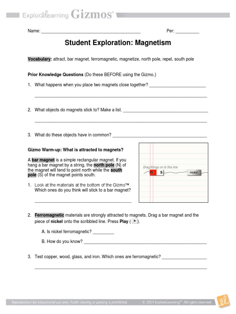 Student Exploration Magnetism Gizmo Answer Key
