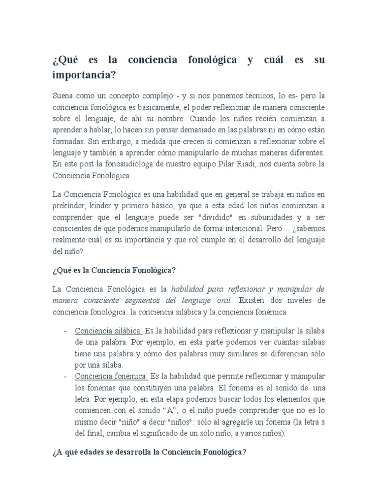 Importancia de la Conciencia Fonológica | PDF | Palabra | Sílaba