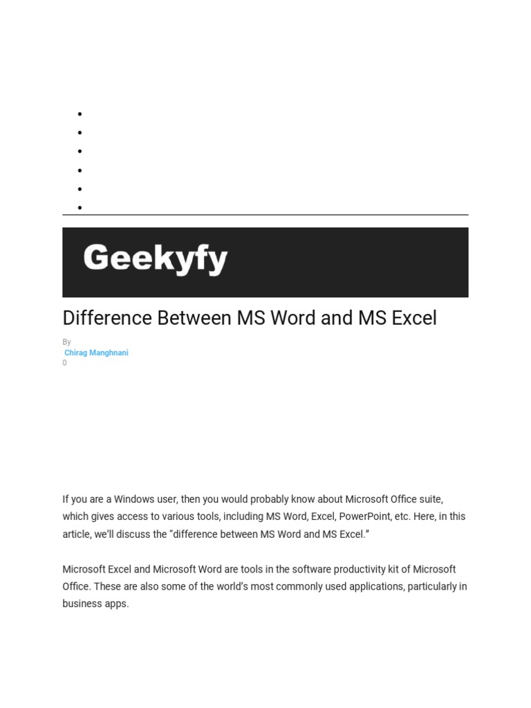 Difference Between MS Word and MS Excel: Home Computer Internet Gadgets ...