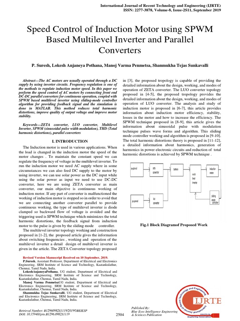 Speed Control of Induction Motor Using SPWM Based Multilevel Inverter ...