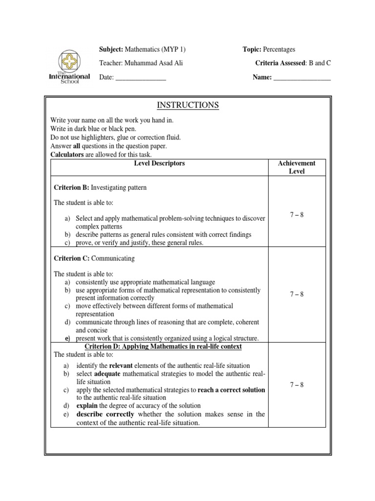 Percentage Homework For Class 7 | PDF | Teaching Mathematics | Cognition