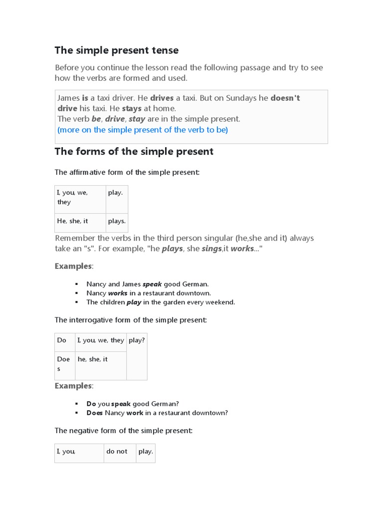Copia de The Simple Present Tense | PDF | Grammatical Tense | Verb