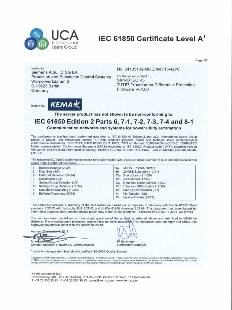 SIEMENS 7UT8 7SK85 7SS85 ServerEd2 Certificate | PDF