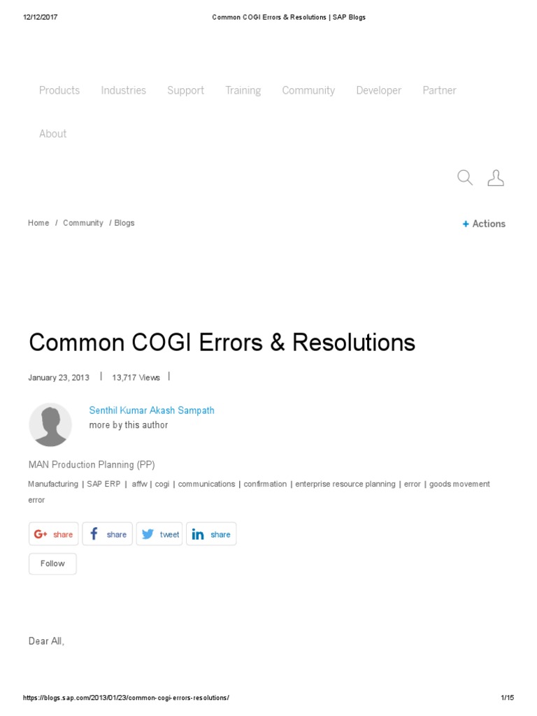 Common COGI Errors Resolutions SAP Blogs PDF Enterprise Resource