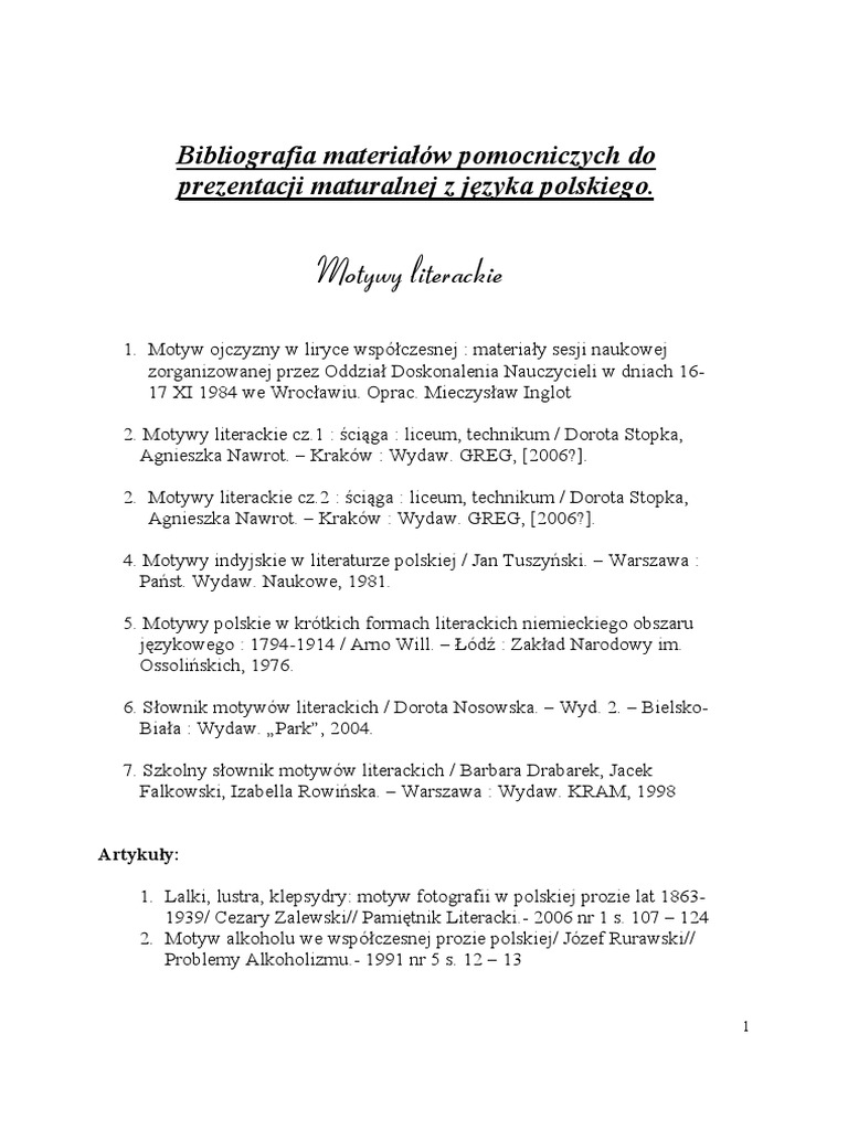 Motywy Literackie I Przykłady Lektur