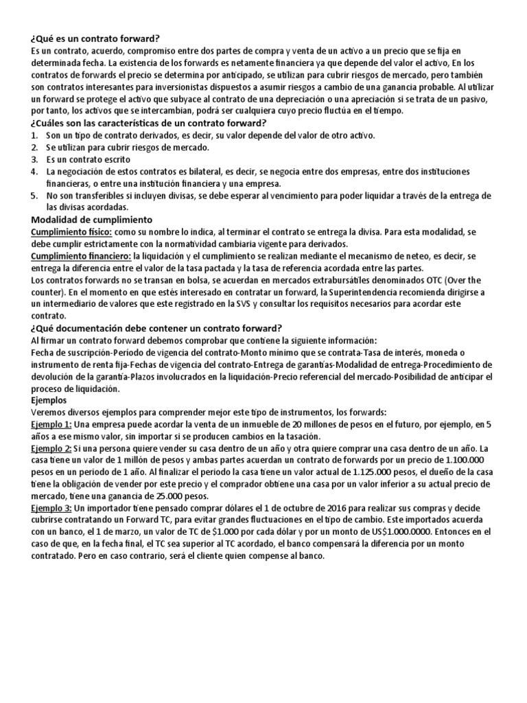 Contrato Forward: Definición y Uso | PDF | Contratos futuros | Mercado ...