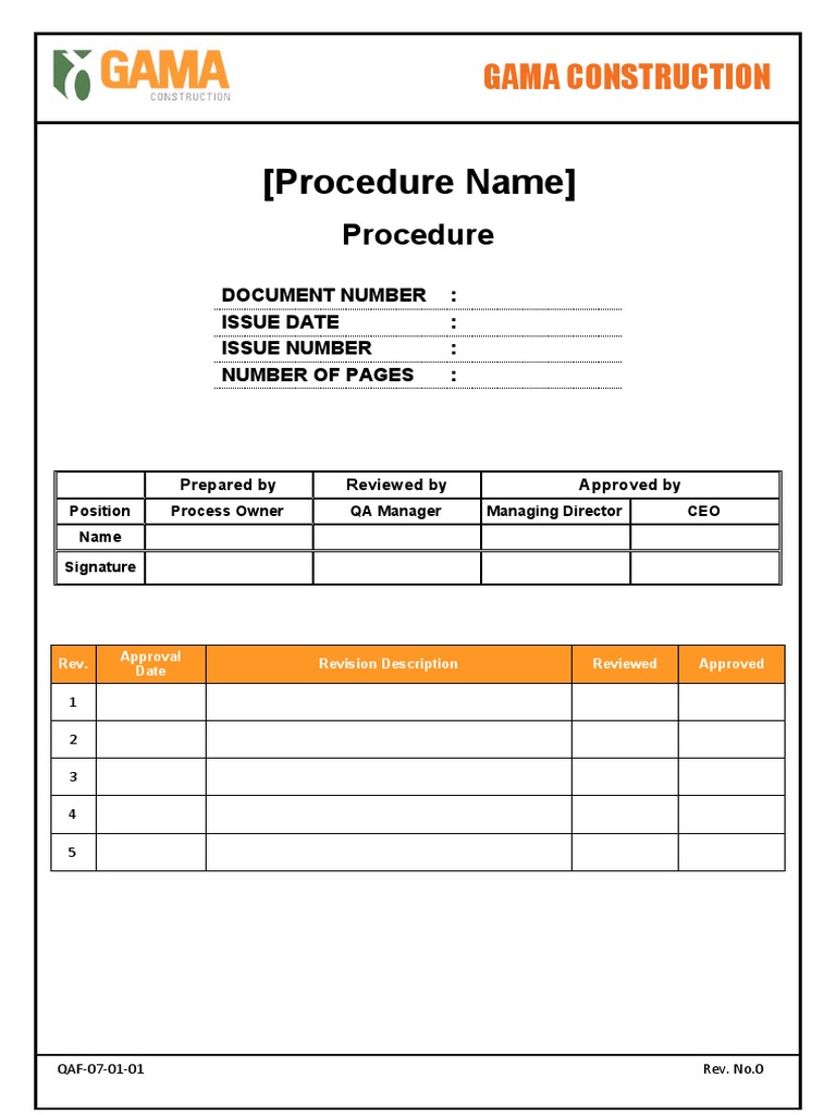 Procedure Template Form | PDF