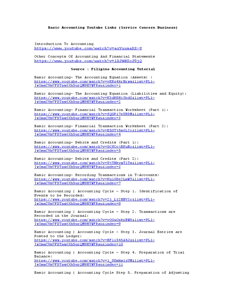 Basic Accounting Links Service Concern Business Pdf