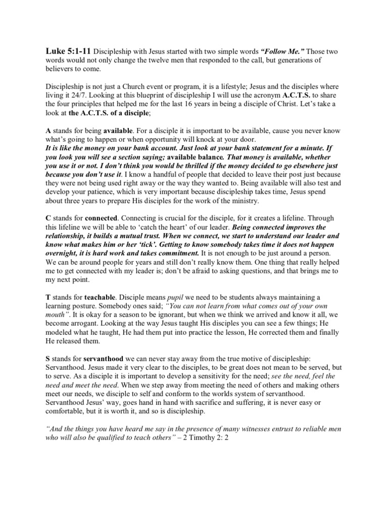 A.C.T.S of Dicsipleship | PDF | Disciple (Christianity)