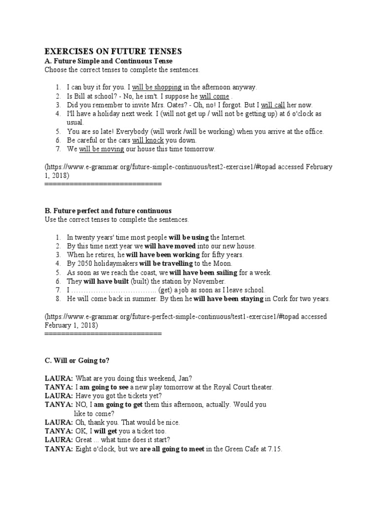 Exercises On Future Tenses | PDF | Linguistic Typology | Syntax