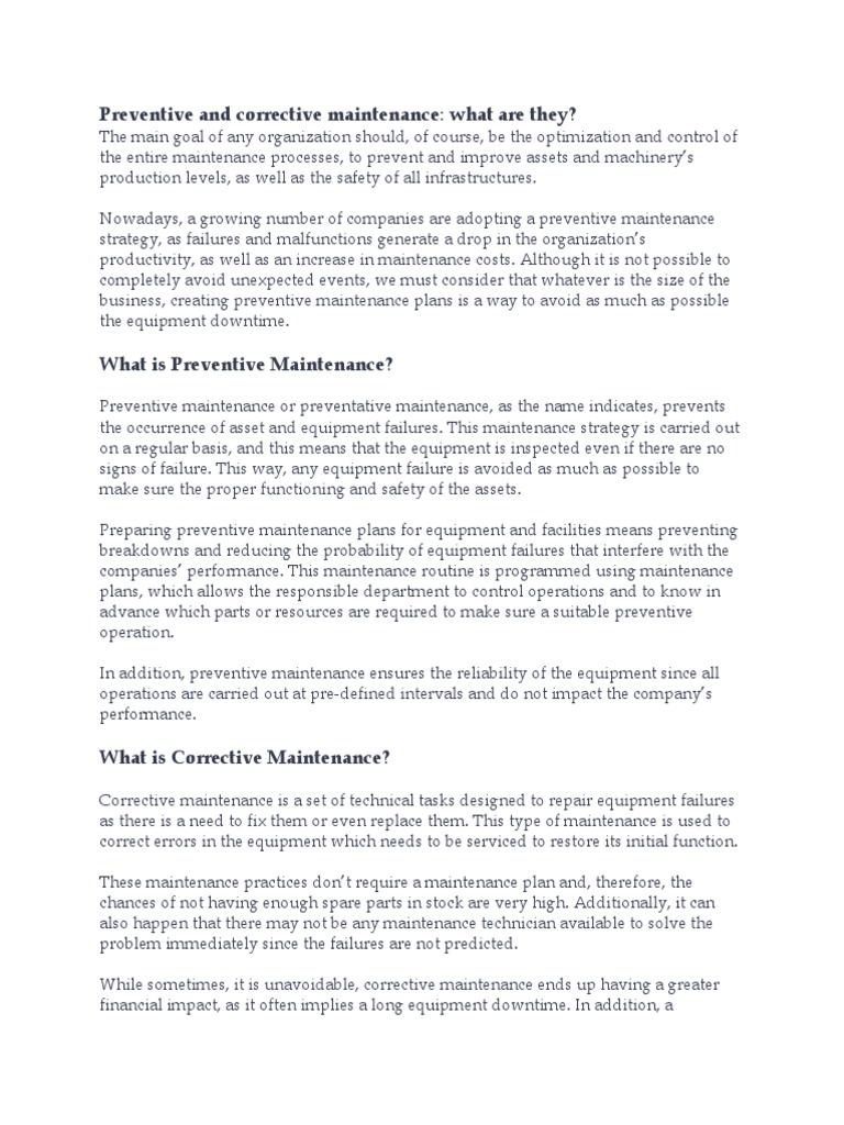 Preventive vs. Corrective Maintenance Explained | PDF | Systems Theory ...