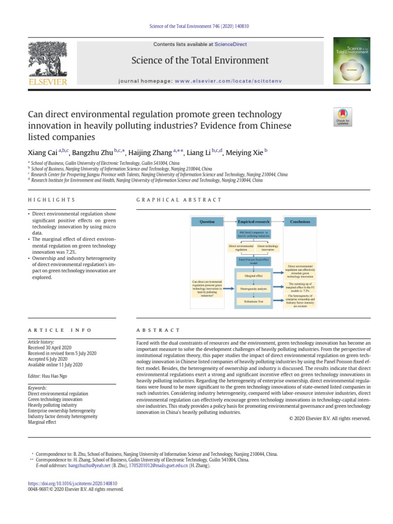 Can Direct Environmental Regulation Promote Green Technolo - 2020 ...