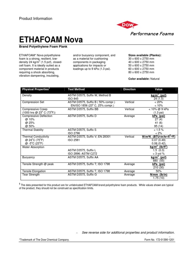 Ethafoam Nova: Performance Foams | PDF | Polyethylene | Dow Chemical ...