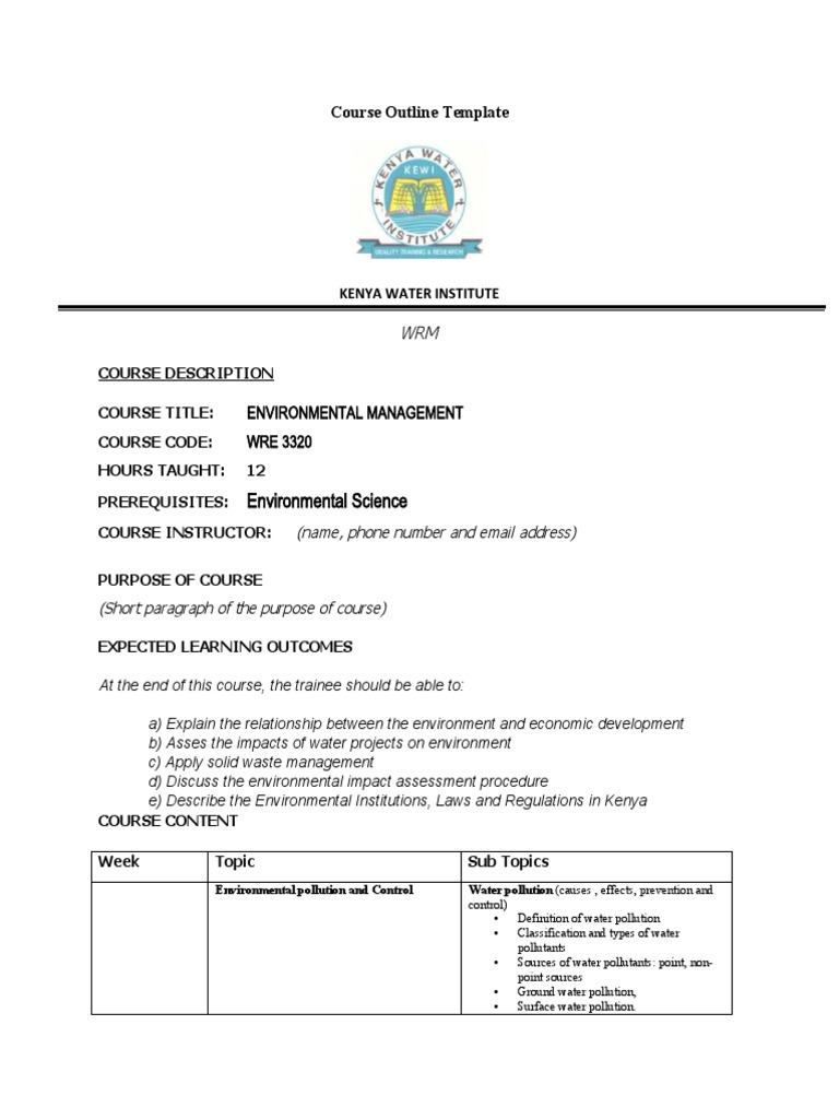 Environmental Science: Course Outline Template | PDF | Environmental ...