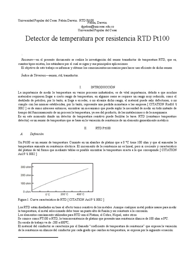 Sensor RTD Pt100: Tipos y Aplicaciones | PDF | Resistencia Eléctrica y ...