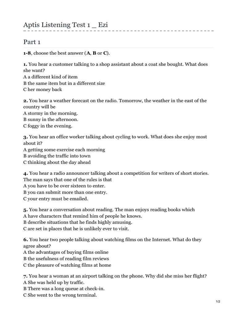 Aptis Listening Test Overview | PDF | Games & Activities