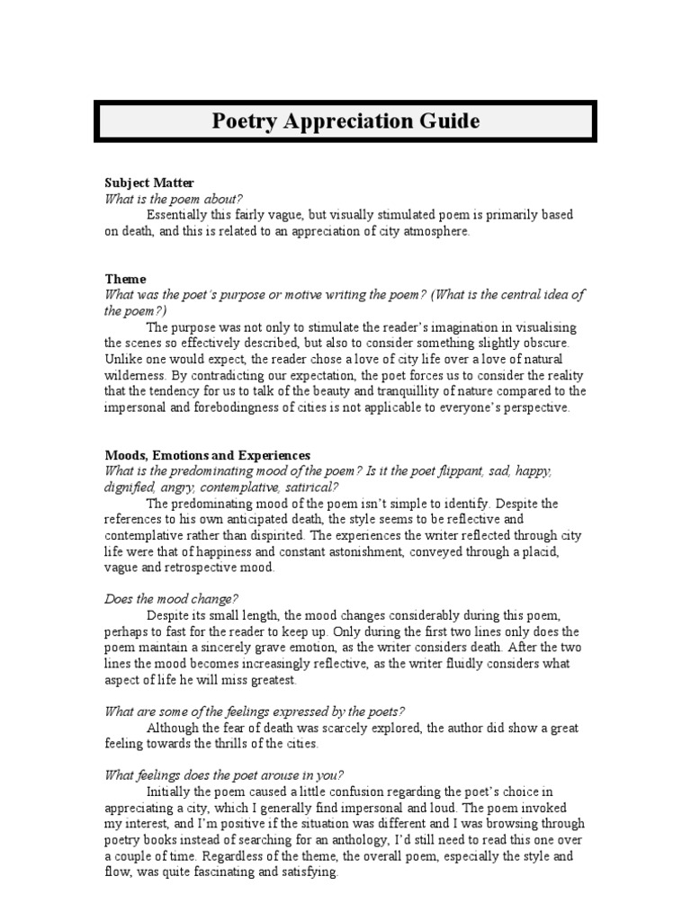 Poetry - Appreciation Guide | PDF | Poetry | Classics