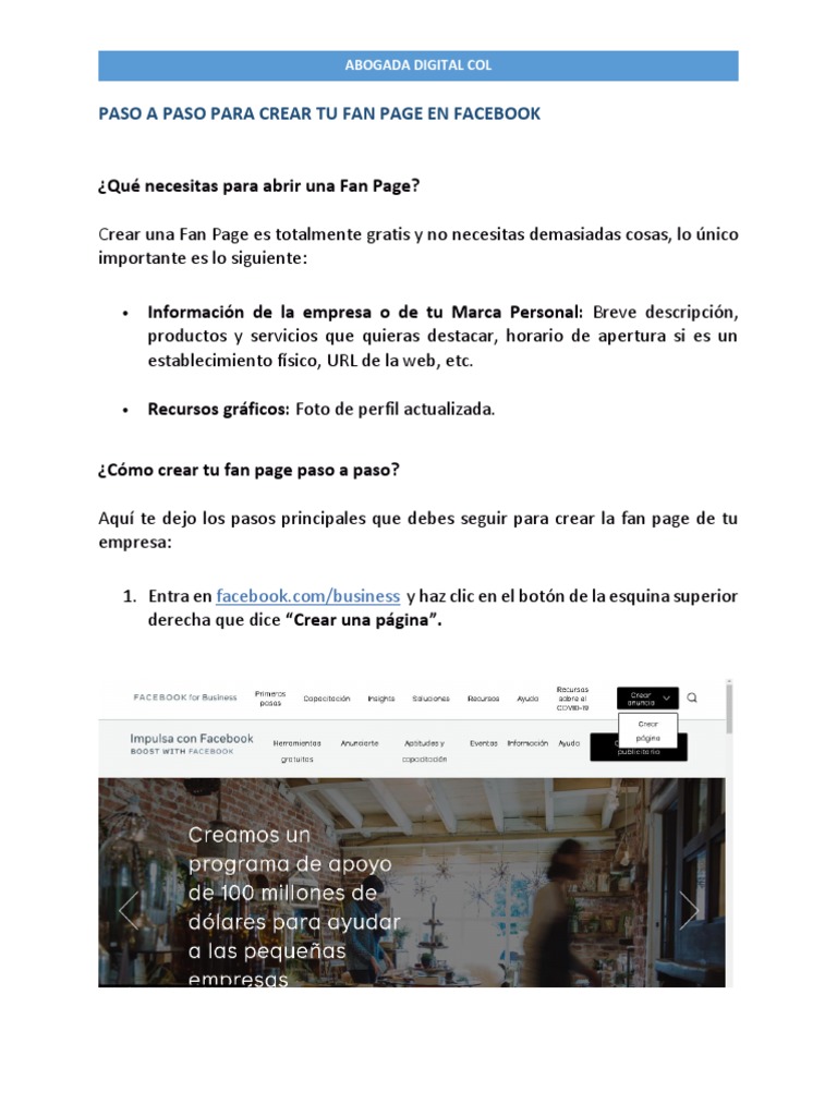 Paso A Paso para Crear Tu Pagina Profesional en Facebook | PDF ...