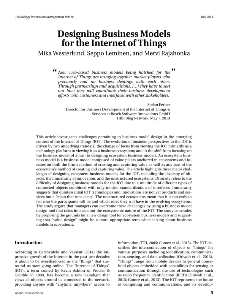 Designing Business Models In The Era Of Internet Of Things – KTIR