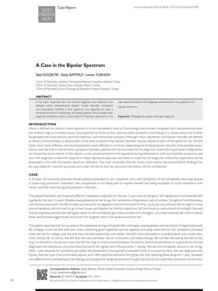Study Case of Bipolar Spectrum | PDF | Bipolar Disorder | Mood Disorders