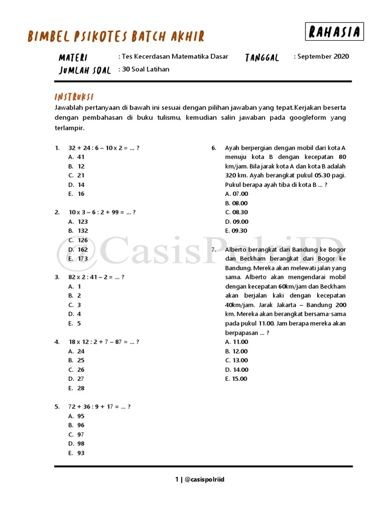 Bimbel psikotes batch akhir kecerdasan mtk dasar 30 soal pdf
