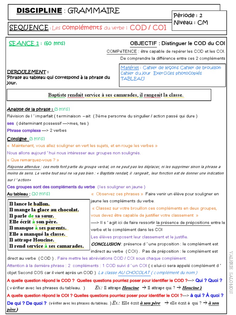 Exercice Cod Coi Cos 5ème Avec Correction FP Cod Coi | PDF | Complément d'objet | Verbe