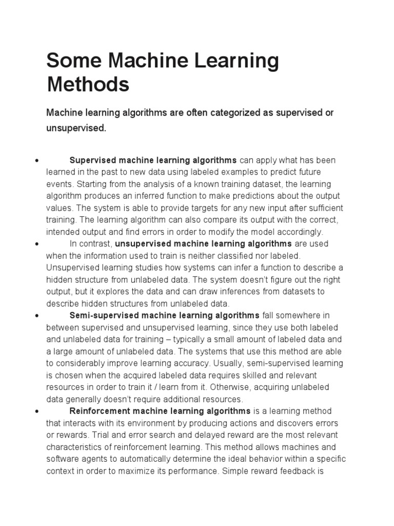 Some Machine Learning Methods | PDF | Machine Learning | Emerging ...