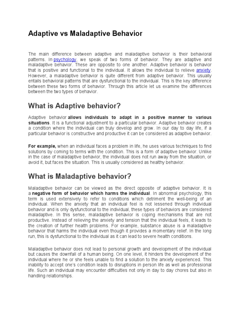 Adaptive Vs Maladaptive Behavior | Download Free PDF | Stress (Biology ...