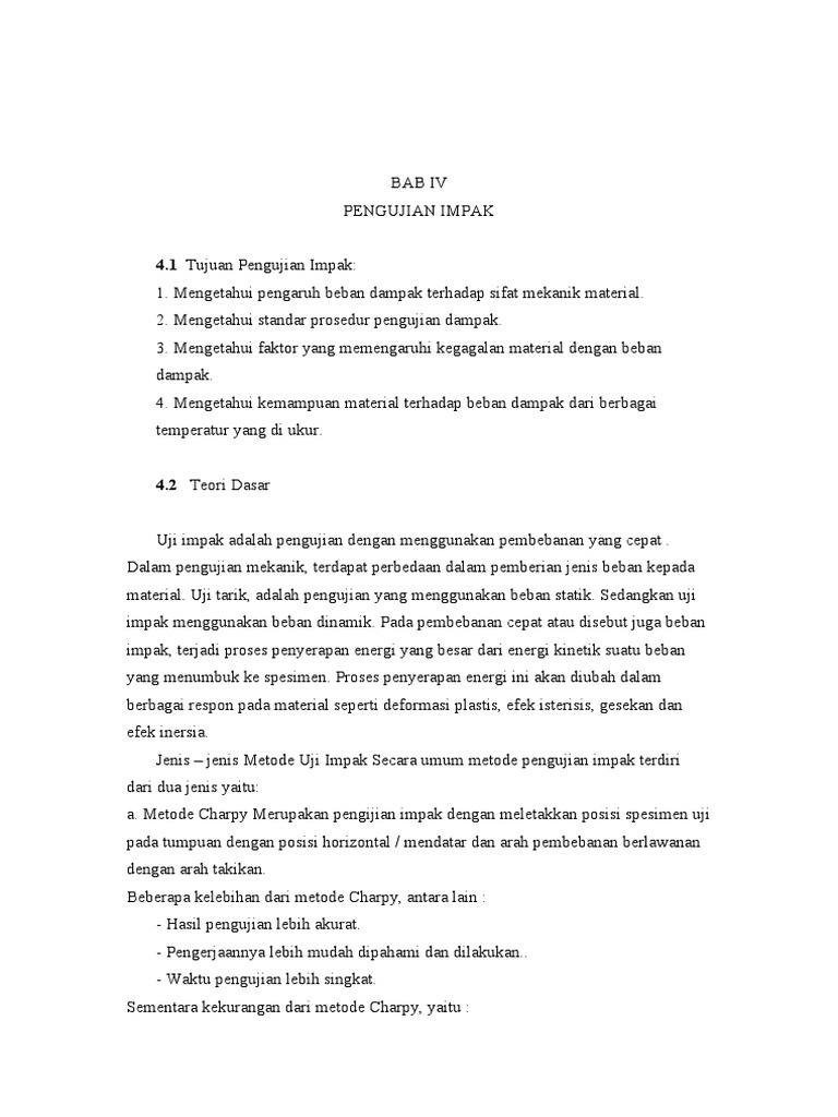 Bab Iv Uji Impak | PDF | Metode & Bahan Ajar | Teknologi & Rekayasa