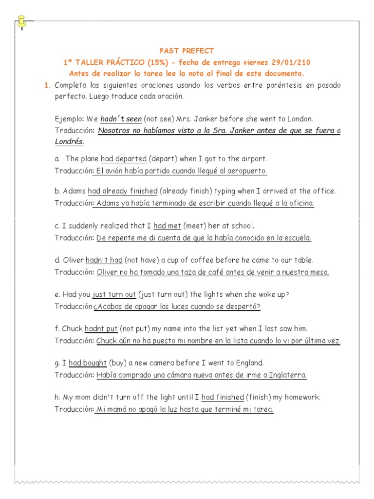 Ejercicios de Pasado Perfecto en Inglés | PDF | Idiomas
