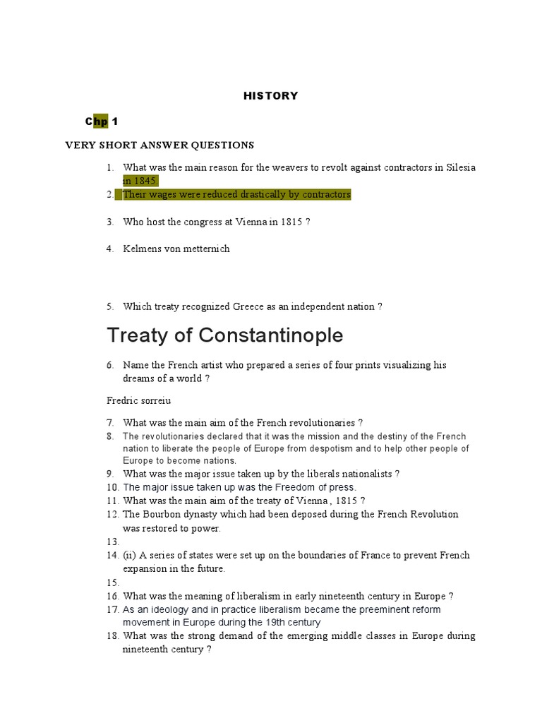 Treaty of Constantinople: Very Short Answer Questions | PDF | Wetland ...