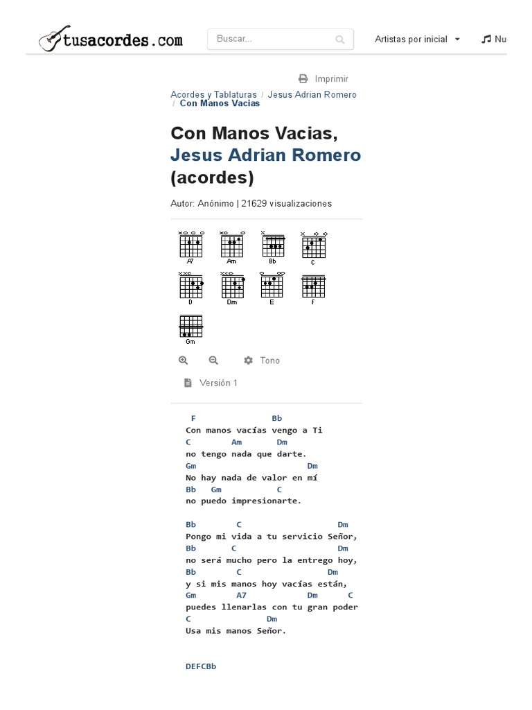 Con Manos Vacias, Jesus Adrian Romero (Acordes) en PDF