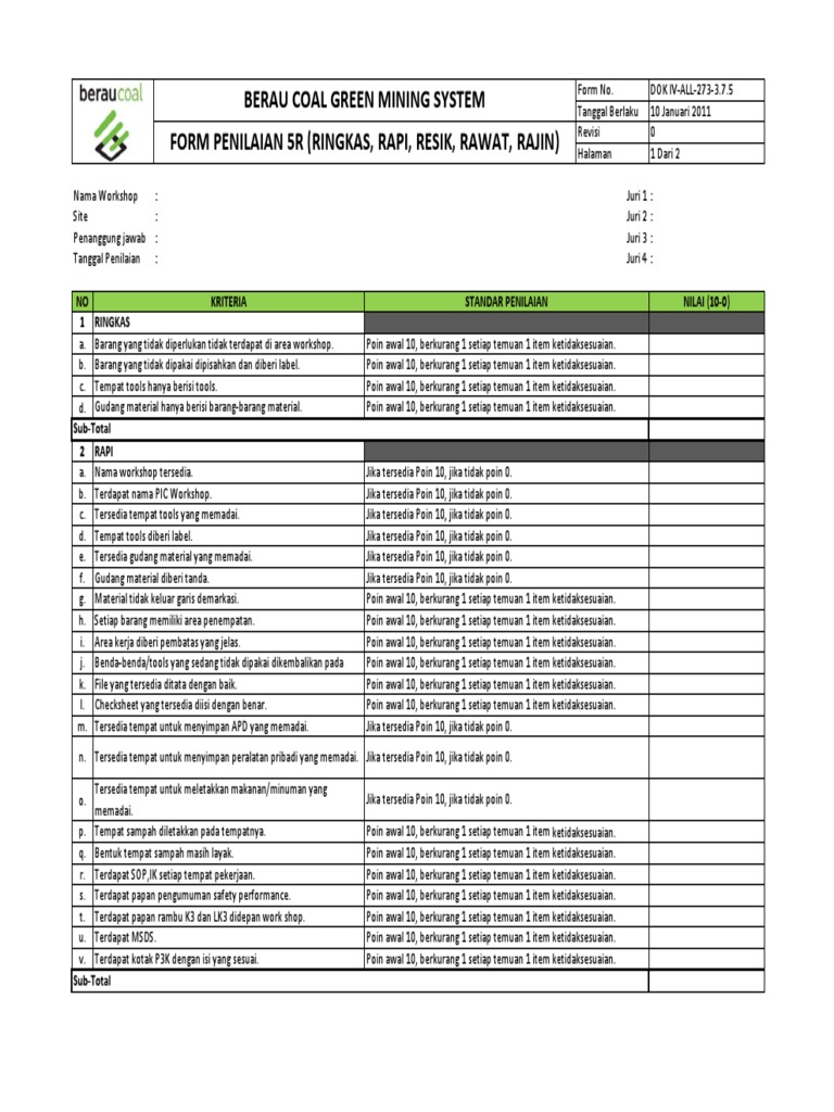 Form Penilaian Lomba 5R | PDF