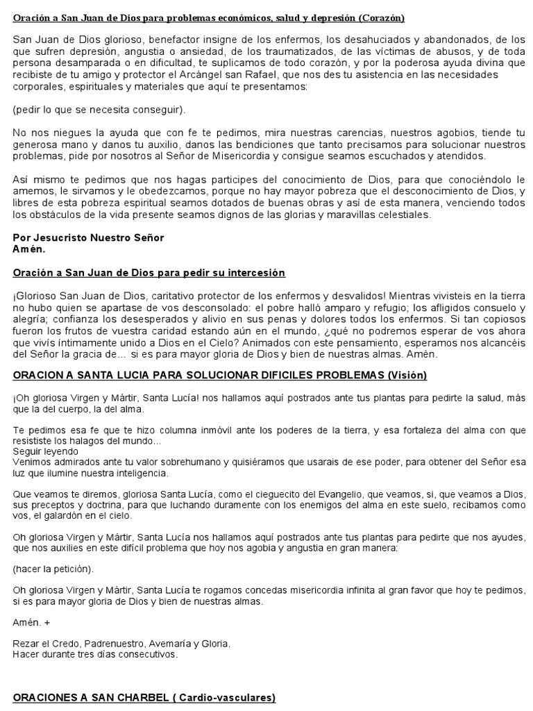 Oración a San Juan de Dios para pedir su intercesión en problemas de ...