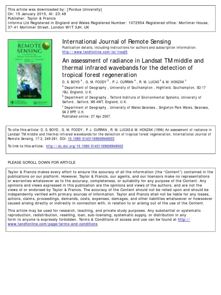 International Journal of Remote Sensing | PDF | Correlation And ...