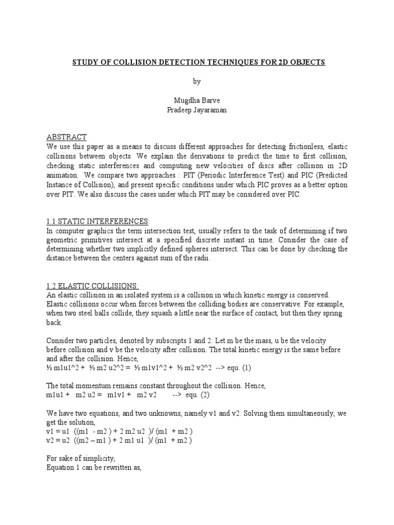 2D Collision Detection Techniques Study | PDF | Collision | Geometry